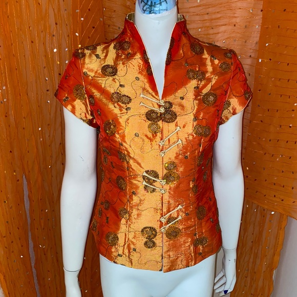 Stunning Orange Asian Inspired Top - Picture 1 of 11